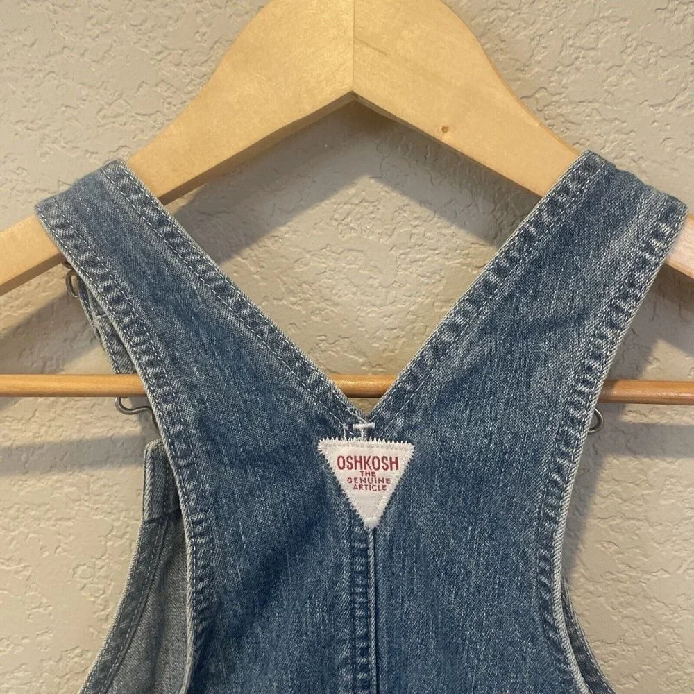 Vintage OshKosh Floral Denim Skirtall Jumper Girls 6 Flag Embroidery July 4th